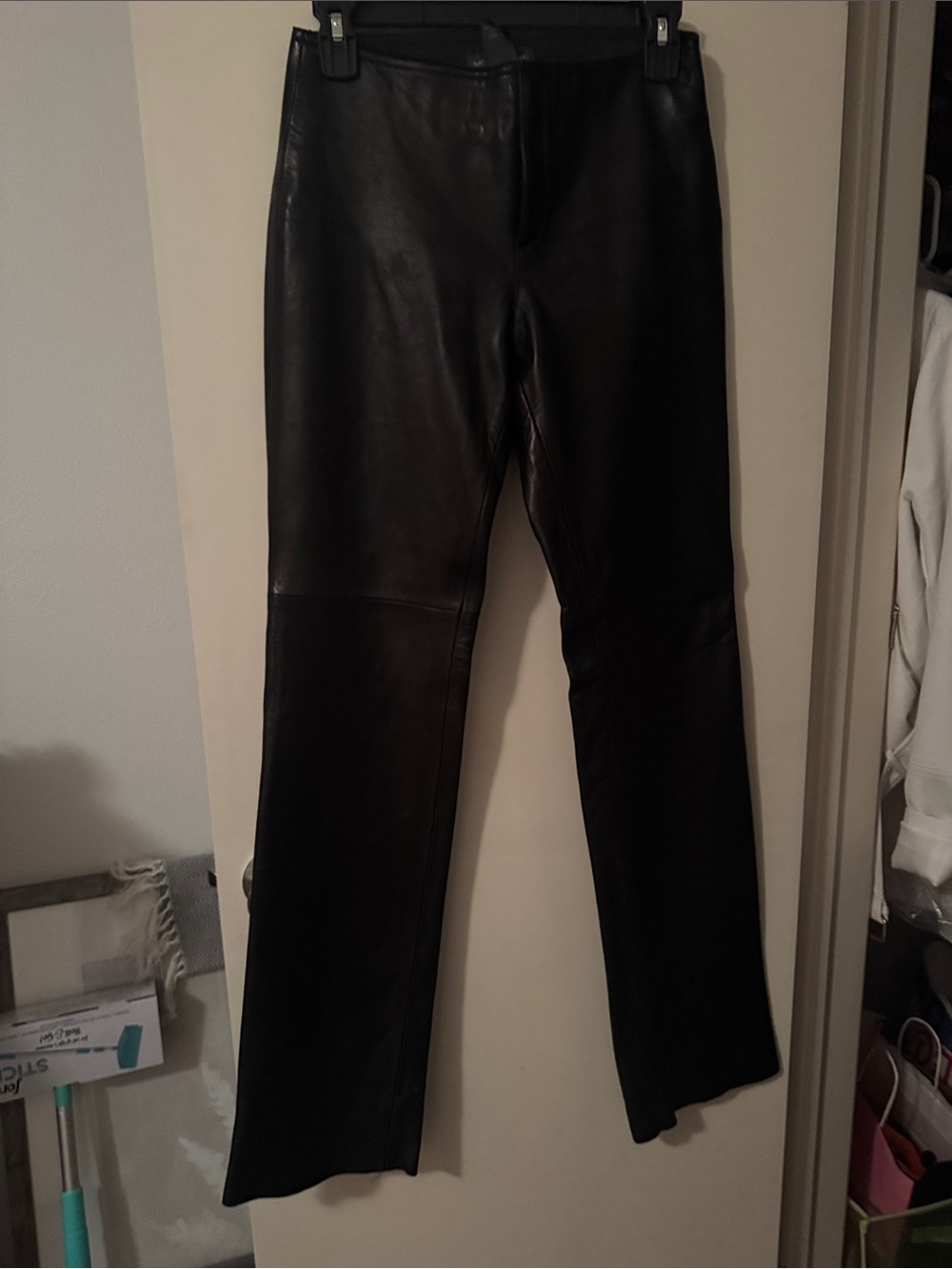 Banana Republic Black Leather Straight-Leg Pants Size 0
